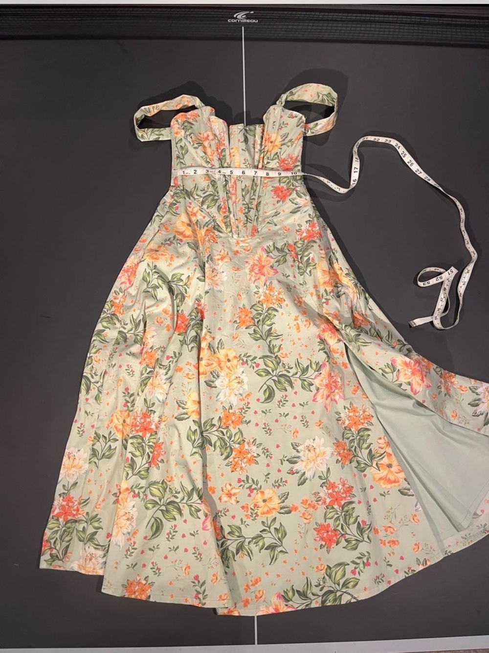 House of CB Saira Lace Up Corset Mint Floral Mid Dress - Picture 4 of 6